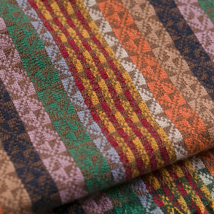 Buddha Stonesチベット カラフル ストライプ 幾何学 タッセル ショール 秋冬 ソフト スカーフ ラップ