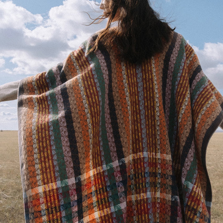 Buddha Stonesチベット カラフル ストライプ 幾何学 タッセル ショール 秋冬 ソフト スカーフ ラップ