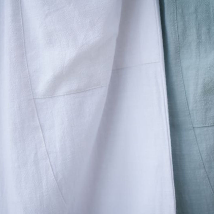 Buddha Stones無地コットンラミーリネンメンズ伸縮性ウエストハーレムパンツ(ポケット付き)