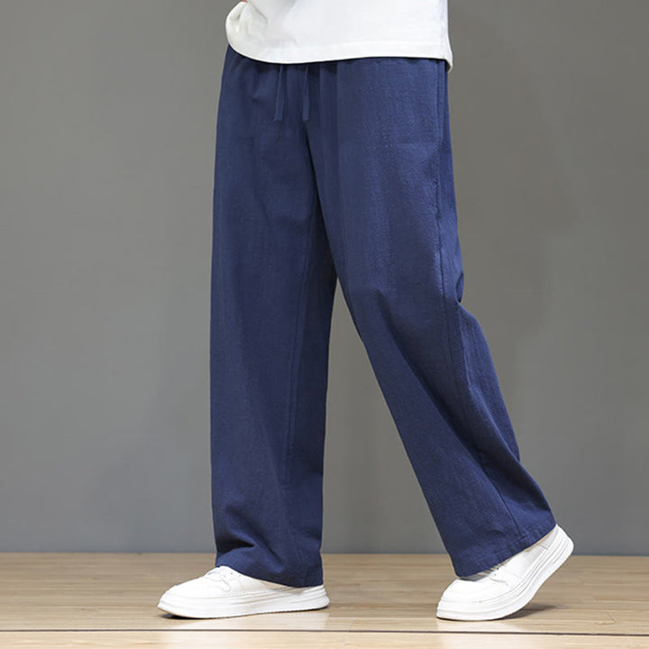 Buddha Stones夏用 メンズ コットンリネン ストレートレッグパンツ ポケット付き - スティールブルー - US/UK/AU46、 EU56 (5XL) - image 1