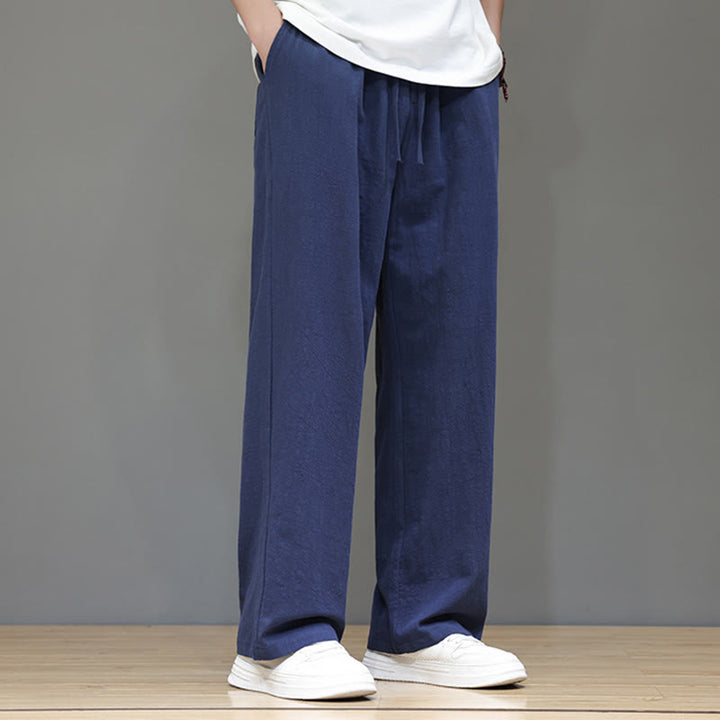 Buddha Stones夏用 メンズ コットンリネン ストレートレッグパンツ ポケット付き - image 3