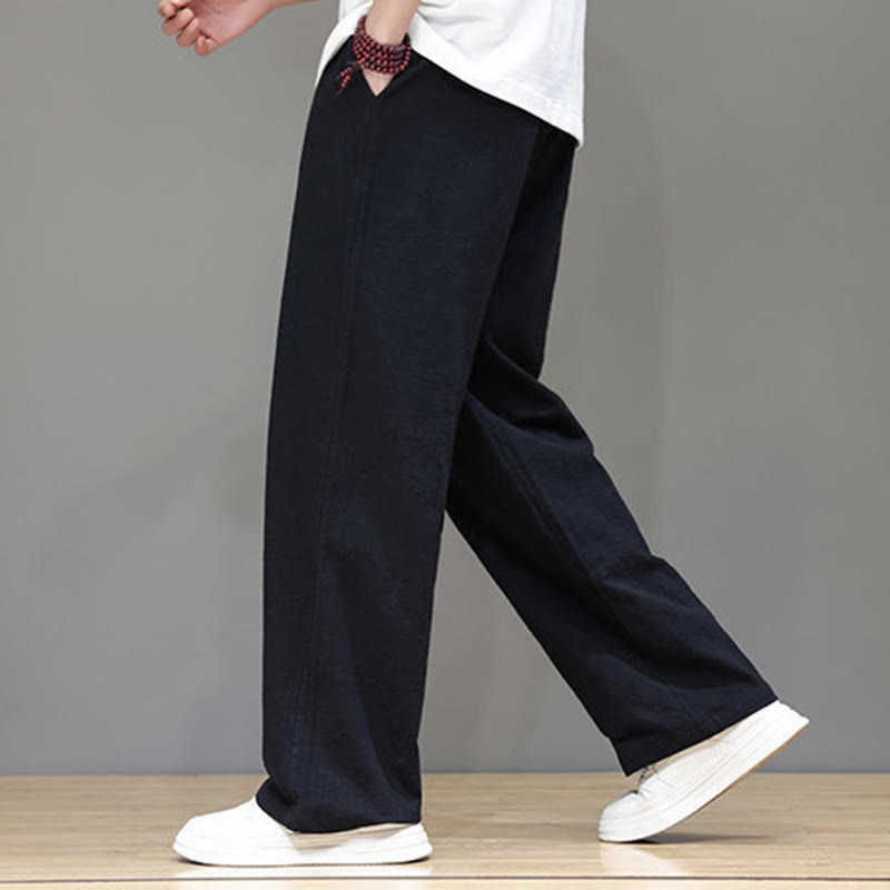 Buddha Stones夏用 メンズ コットンリネン ストレートレッグパンツ ポケット付き - image 36