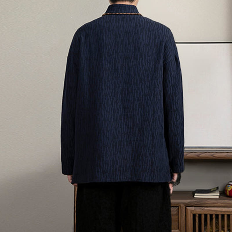 Buddha Stonesカジュアル フロッグボタン タンスーツ ジャカード リネン メンズ シャツ