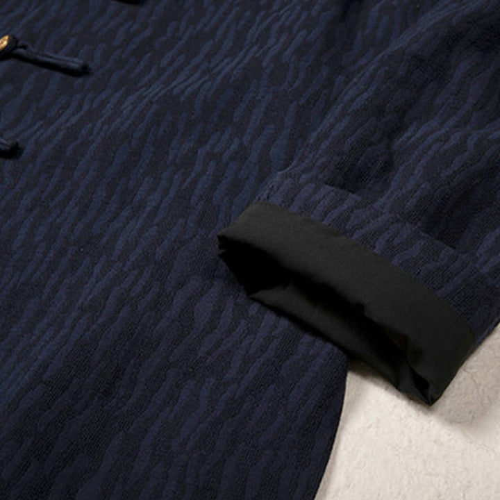 Buddha Stonesカジュアル フロッグボタン タンスーツ ジャカード リネン メンズ シャツ