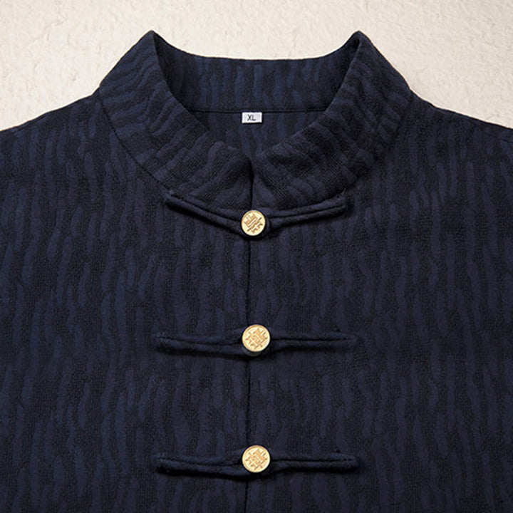 Buddha Stonesカジュアル フロッグボタン タンスーツ ジャカード リネン メンズ シャツ