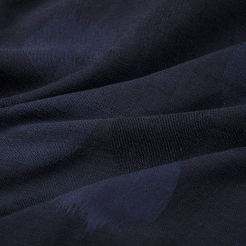 Buddha Stones無地 メンズ Vネック 長袖シャツ ジャカード コットン 衣類