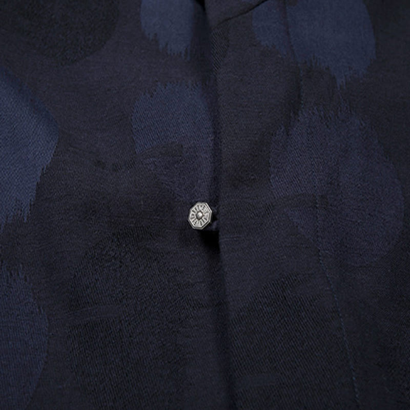 Buddha Stones無地 メンズ Vネック 長袖シャツ ジャカード コットン 衣類