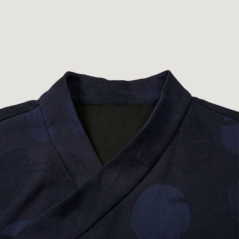 Buddha Stones無地 メンズ Vネック 長袖シャツ ジャカード コットン 衣類