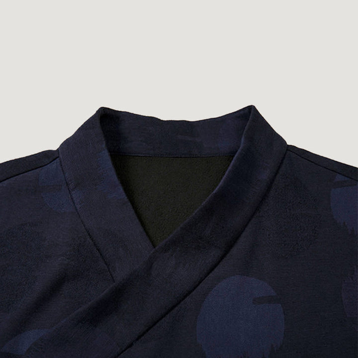 Buddha Stones無地 メンズ Vネック 長袖シャツ ジャカード コットン 衣類