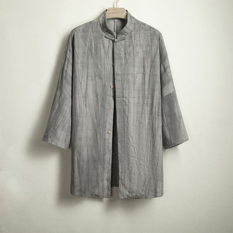 Buddha Stonesカジュアルグレー メンズ フロッグボタンシャツ 禅服 - image 4