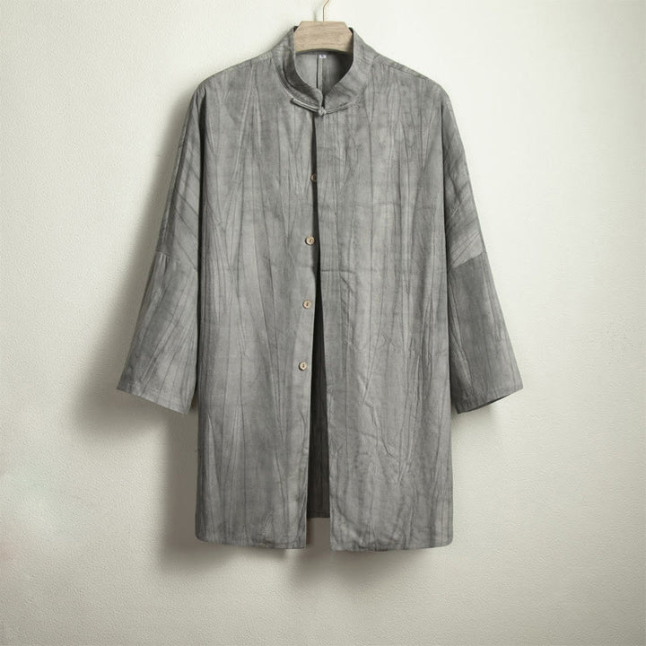 Buddha Stonesカジュアルグレー メンズ フロッグボタンシャツ 禅服 - image 4