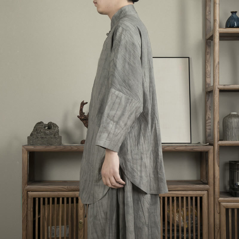 Buddha Stonesカジュアルグレー メンズ フロッグボタンシャツ 禅服 - image 2