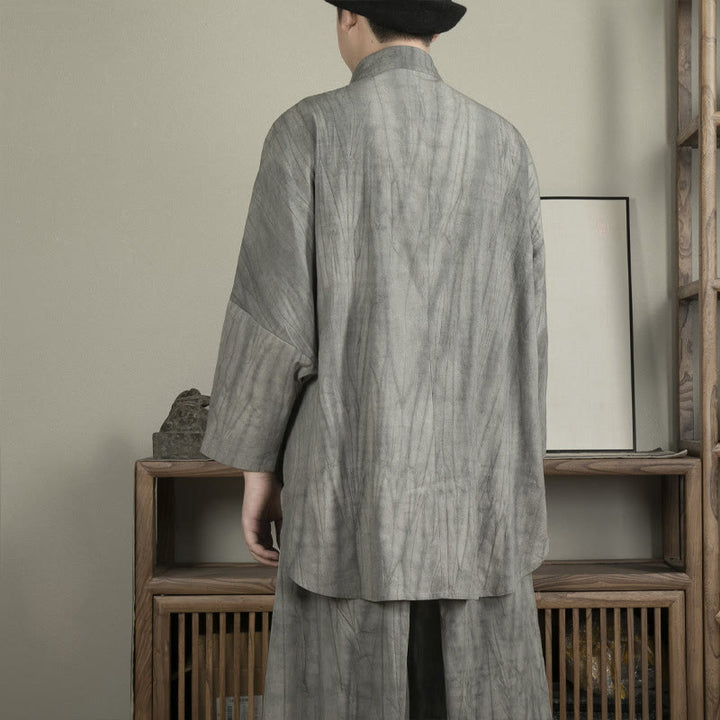 Buddha Stonesカジュアルグレー メンズ フロッグボタンシャツ 禅服 - image 3