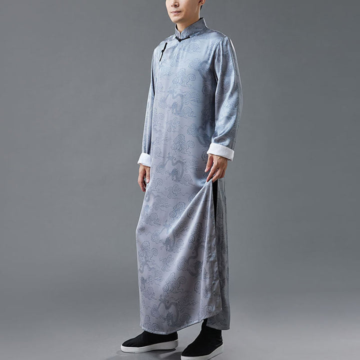 Buddha Stonesヴィンテージ中国製カエルボタン唐装メンズドラゴンコットンローブ