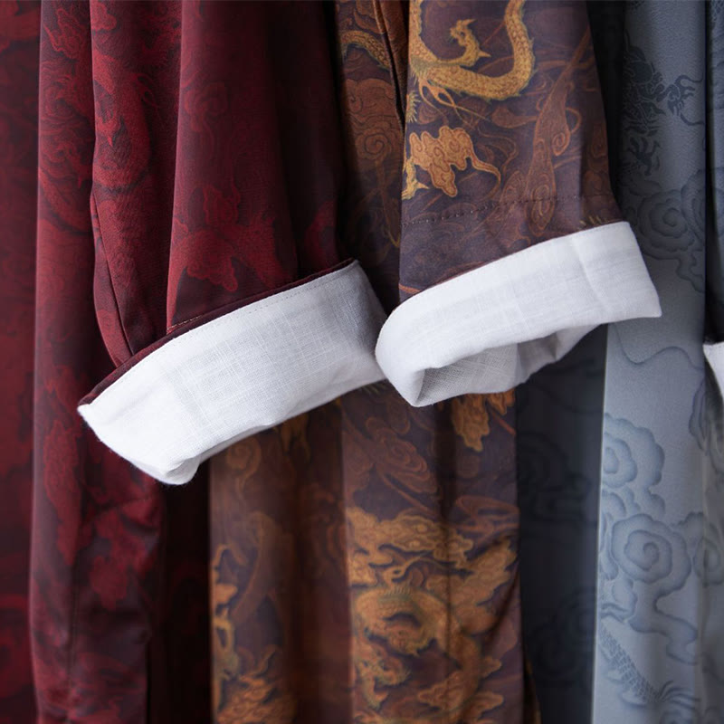 Buddha Stonesヴィンテージ中国製カエルボタン唐装メンズドラゴンコットンローブ