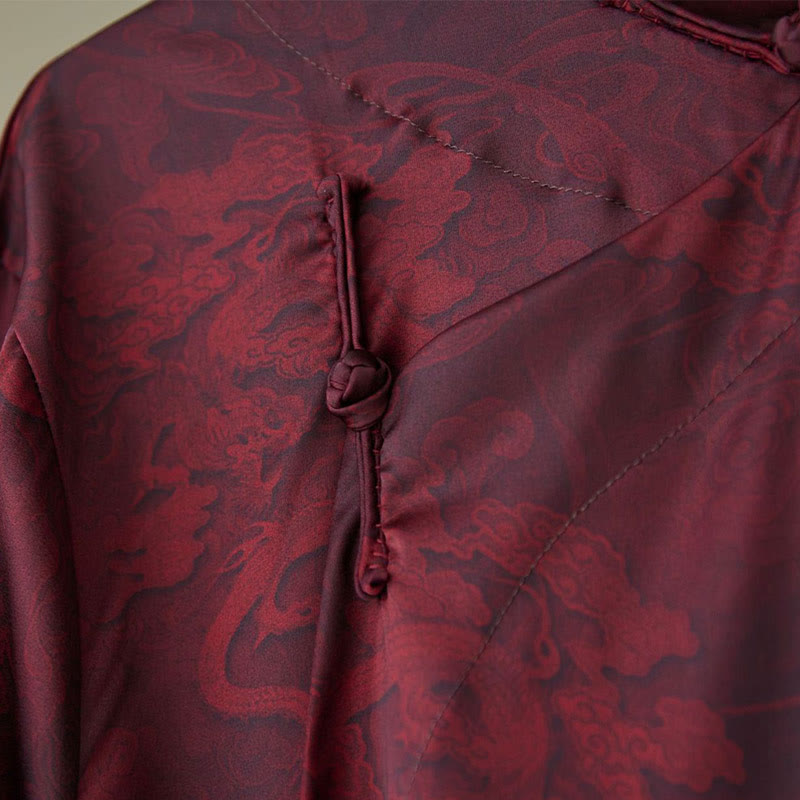 Buddha Stonesヴィンテージ中国製カエルボタン唐装メンズドラゴンコットンローブ