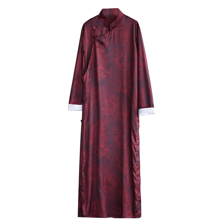 Buddha Stonesヴィンテージ中国製カエルボタン唐装メンズドラゴンコットンローブ