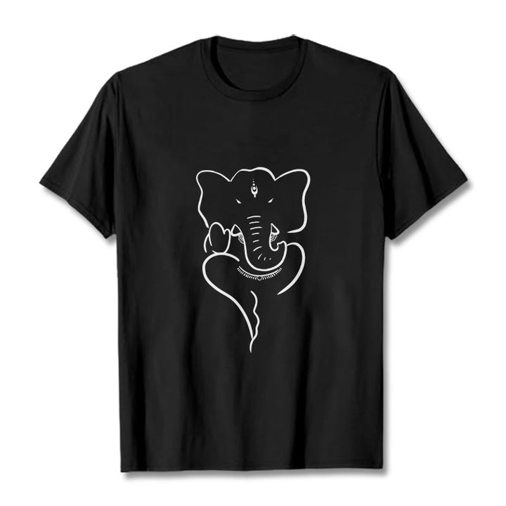 Buddha Stonesガネーシャ象スケッチ柄Tシャツ - 黒 - 2XL - image 1