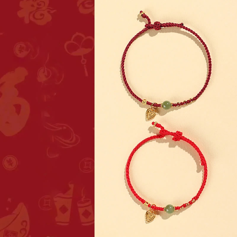 Buddha Stones 925スターリングシルバー 和田翡翠ビーズ 銅貨 ラブハートチャーム 幸運ブレスレット