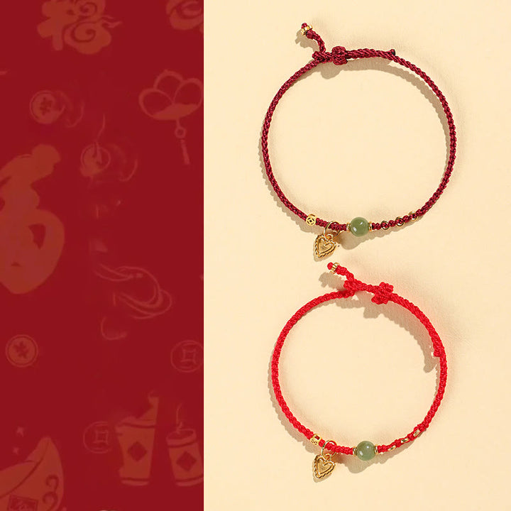 Buddha Stones 925スターリングシルバー 和田翡翠ビーズ 銅貨 ラブハートチャーム 幸運ブレスレット