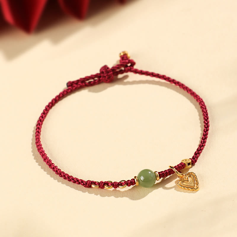 Buddha Stones 925スターリングシルバー 和田翡翠ビーズ 銅貨 ラブハートチャーム 幸運ブレスレット