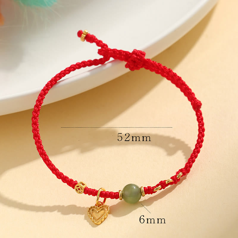 Buddha Stones 925スターリングシルバー 和田翡翠ビーズ 銅貨 ラブハートチャーム 幸運ブレスレット
