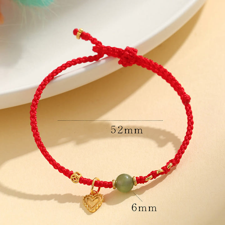 Buddha Stones 925スターリングシルバー 和田翡翠ビーズ 銅貨 ラブハートチャーム 幸運ブレスレット