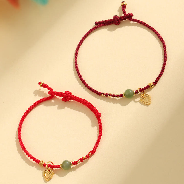 Buddha Stones 925スターリングシルバー 和田翡翠ビーズ 銅貨 ラブハートチャーム 幸運ブレスレット