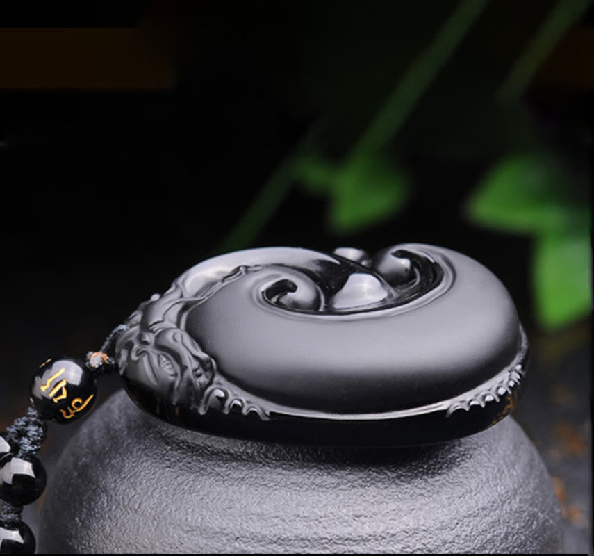 Buddha Stones天然黒曜石 貔貅 オーバルパターン 強さ ネックレス ペンダント - image 8