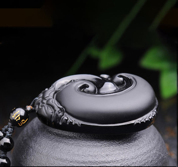 Buddha Stones天然黒曜石 貔貅 オーバルパターン 強さ ネックレス ペンダント - image 8