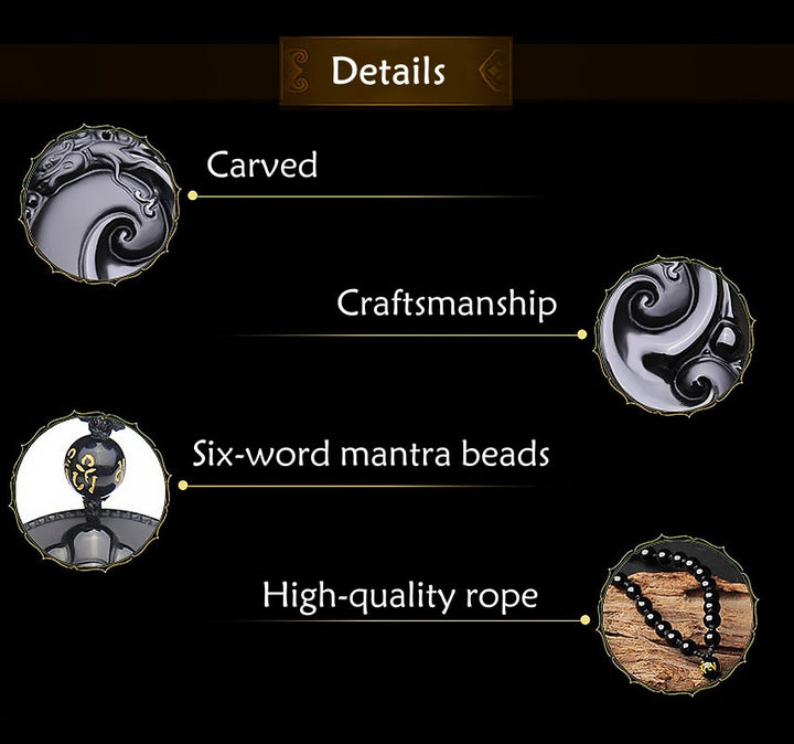 Buddha Stones天然黒曜石 貔貅 オーバルパターン 強さ ネックレス ペンダント - image 11