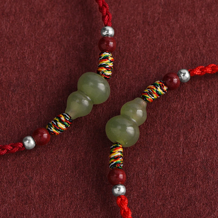 Buddha Stones天然和田翡翠ひょうたん守護幸運編み込みブレスレットアンクレット