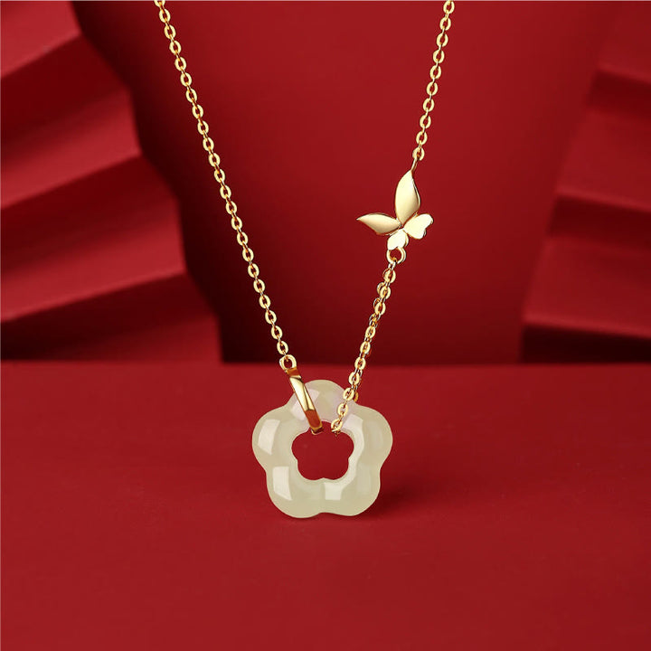 Buddha Stones925 スターリングシルバー バタフライ 和田翡翠 フラワー 祝福ネックレス ペンダント