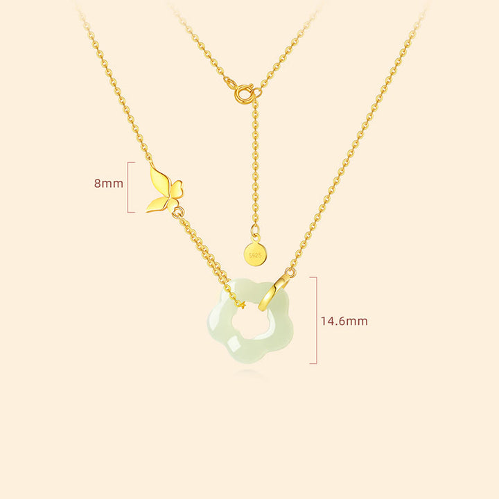 Buddha Stones925 スターリングシルバー バタフライ 和田翡翠 フラワー 祝福ネックレス ペンダント