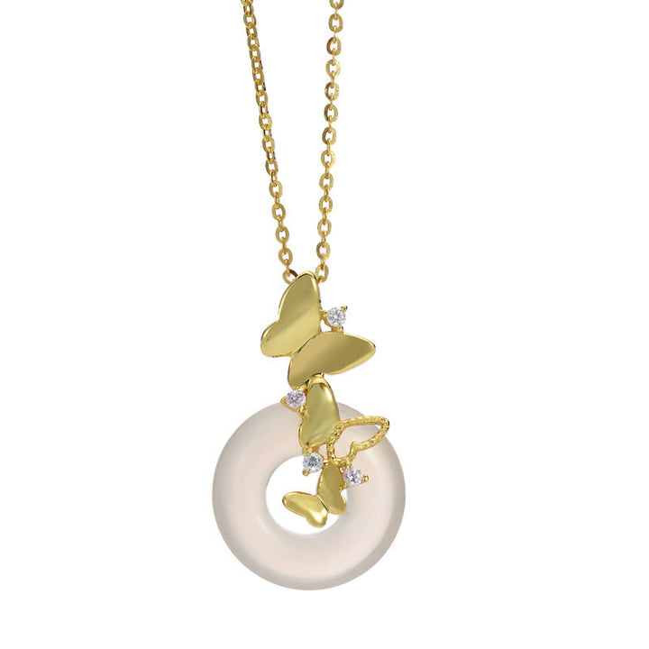 Buddha Stones925スターリングシルバー バタフライカルセドニー ピースバックル 祝福 幸運 ネックレス ペンダント