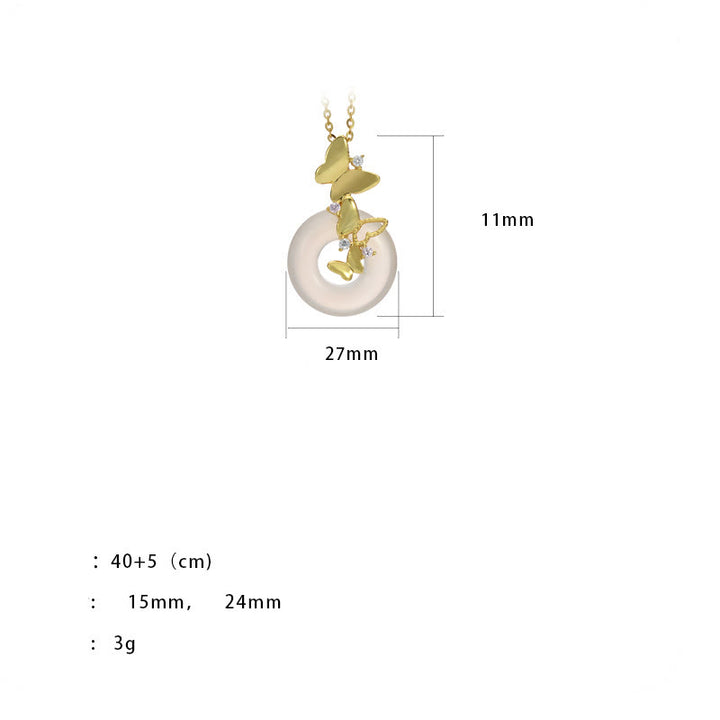 Buddha Stones925スターリングシルバー バタフライカルセドニー ピースバックル 祝福 幸運 ネックレス ペンダント