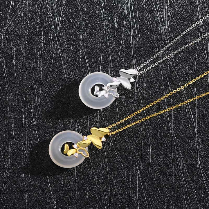 Buddha Stones925スターリングシルバー バタフライカルセドニー ピースバックル 祝福 幸運 ネックレス ペンダント