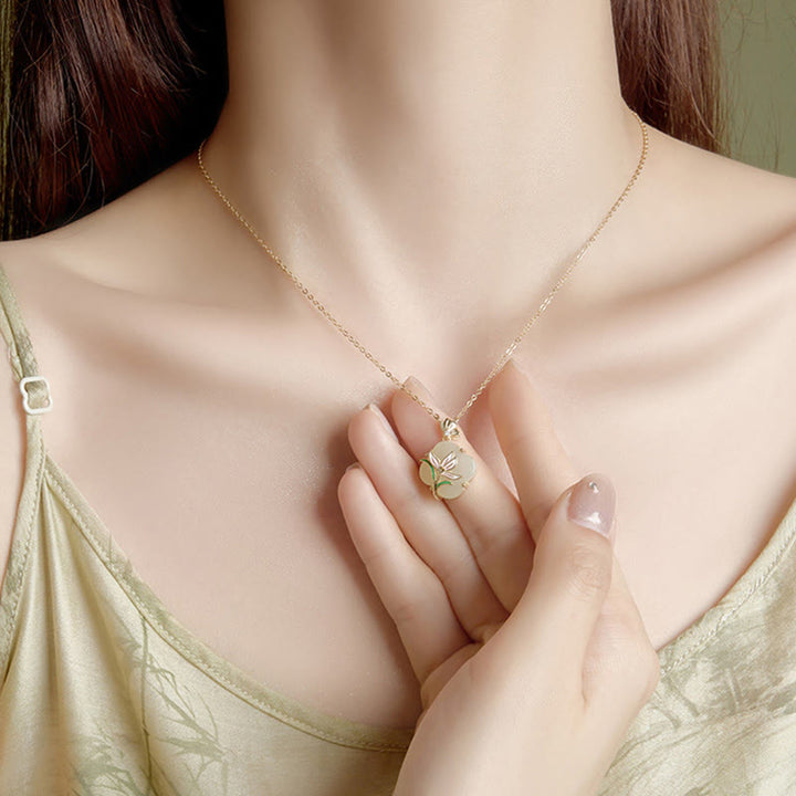 Buddha Stones 925スターリングシルバー マグノリアバタフライ 和田翡翠 四つ葉のクローバー 祝福 イヤリング ネックレス ペンダント - image 2