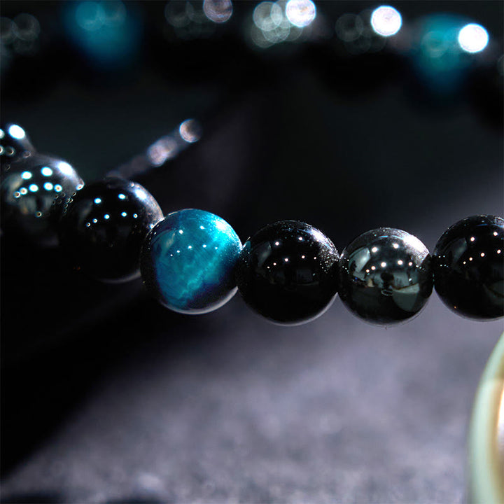 Buddha Stones天然タイガーアイオブシディアンヘマタイトポジティブパワフルブレスレット