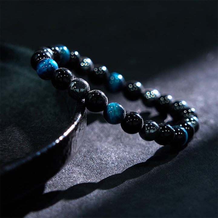 Buddha Stones天然タイガーアイオブシディアンヘマタイトポジティブパワフルブレスレット
