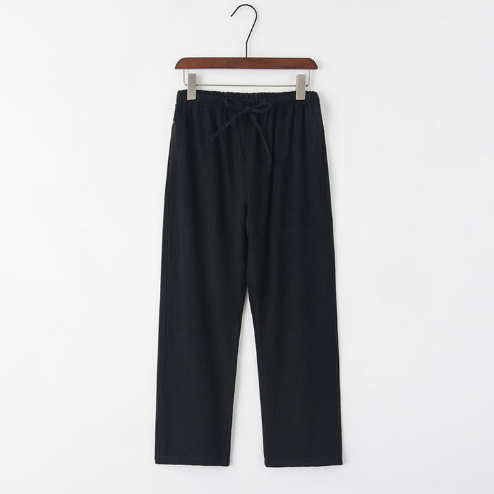 Buddha Stones春夏 無地 メンズ ドローストリング リネン パンツ ポケット付き - 黒 - US/UK/AU44、 EU54 (4XL) - image 3