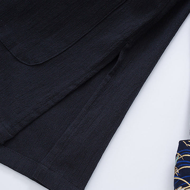 Buddha Stonesメンズ フロッグボタン タンスーツ コットン ホワイト クレーン刺繍 ジャケット シャツ ポケット付き