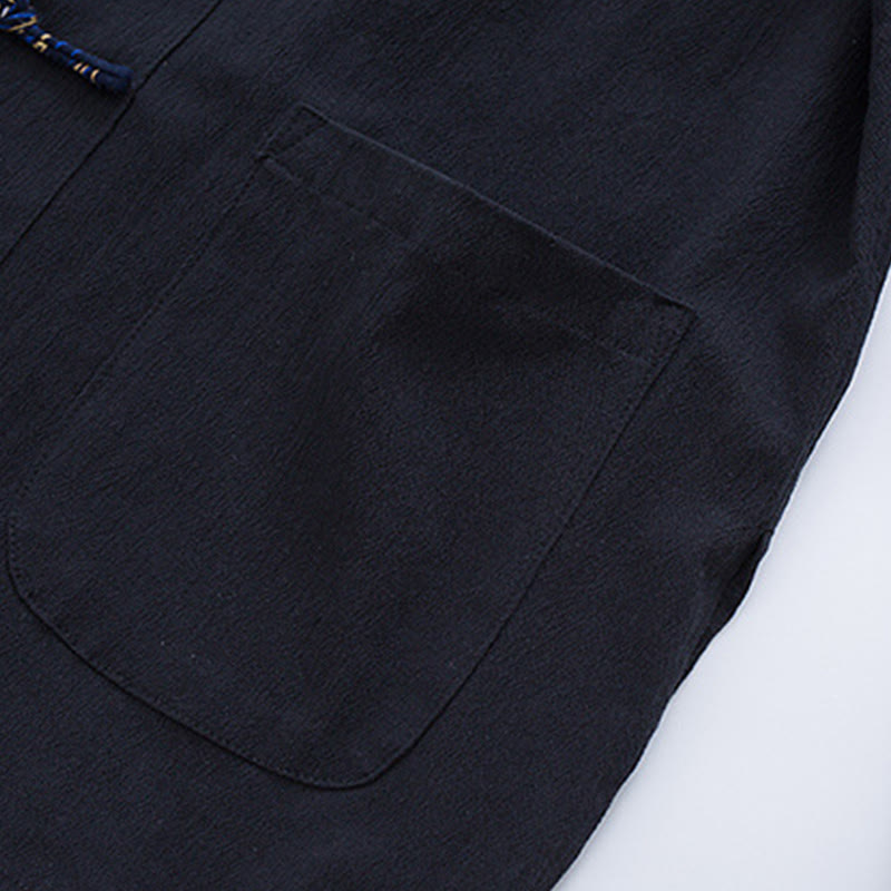 Buddha Stonesメンズ フロッグボタン タンスーツ コットン ホワイト クレーン刺繍 ジャケット シャツ ポケット付き