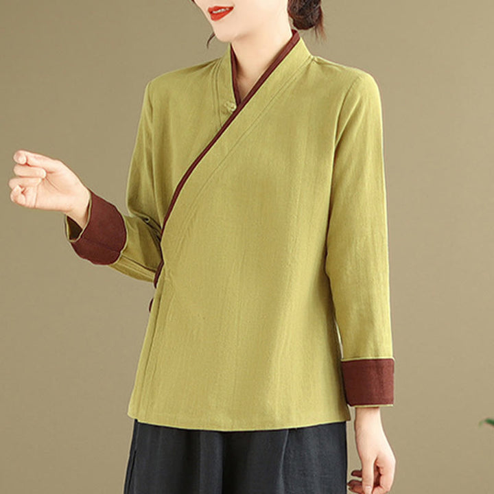 Buddha Stonesの秋の無地漢服長袖レースアップレディースシャツ - ダークカーキ - US8-10,UK/AU12-14,EU40-42 (2XL) - image 8