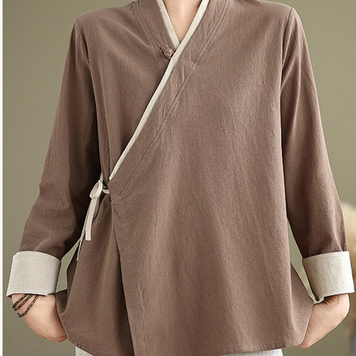 Buddha Stonesの秋の無地漢服長袖レースアップレディースシャツ - ダークゴールデンロッド - US8-10,UK/AU12-14,EU40-42 (2XL) - image 18