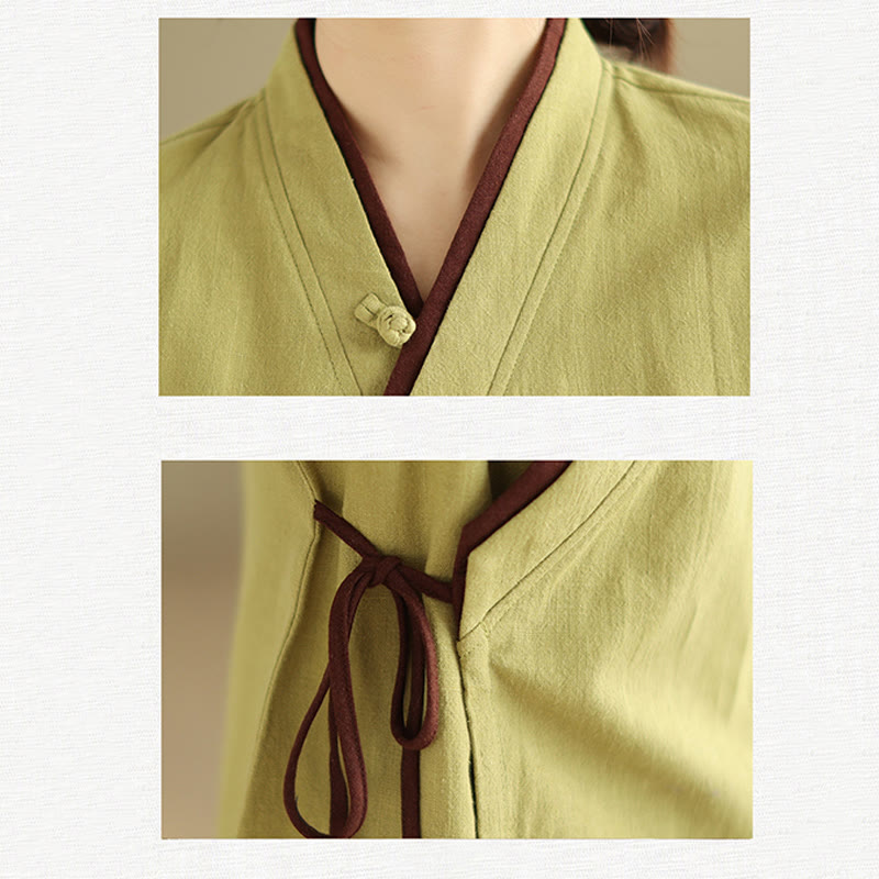 Buddha Stonesの秋の無地漢服長袖レースアップレディースシャツ - image 15