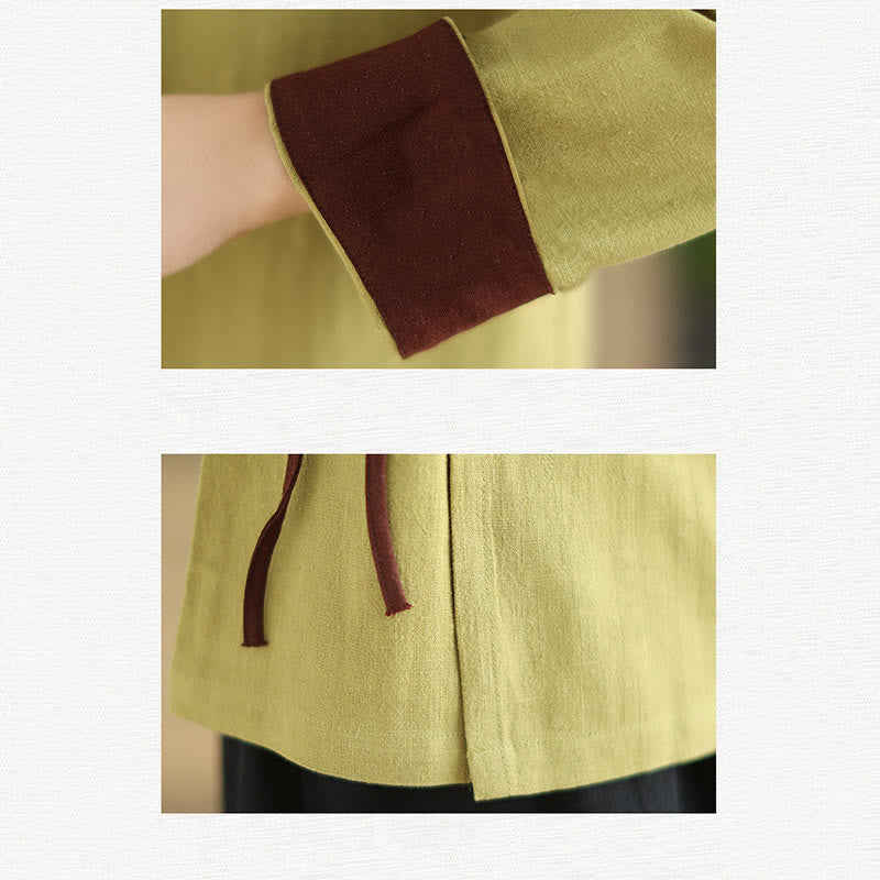 Buddha Stonesの秋の無地漢服長袖レースアップレディースシャツ - image 17