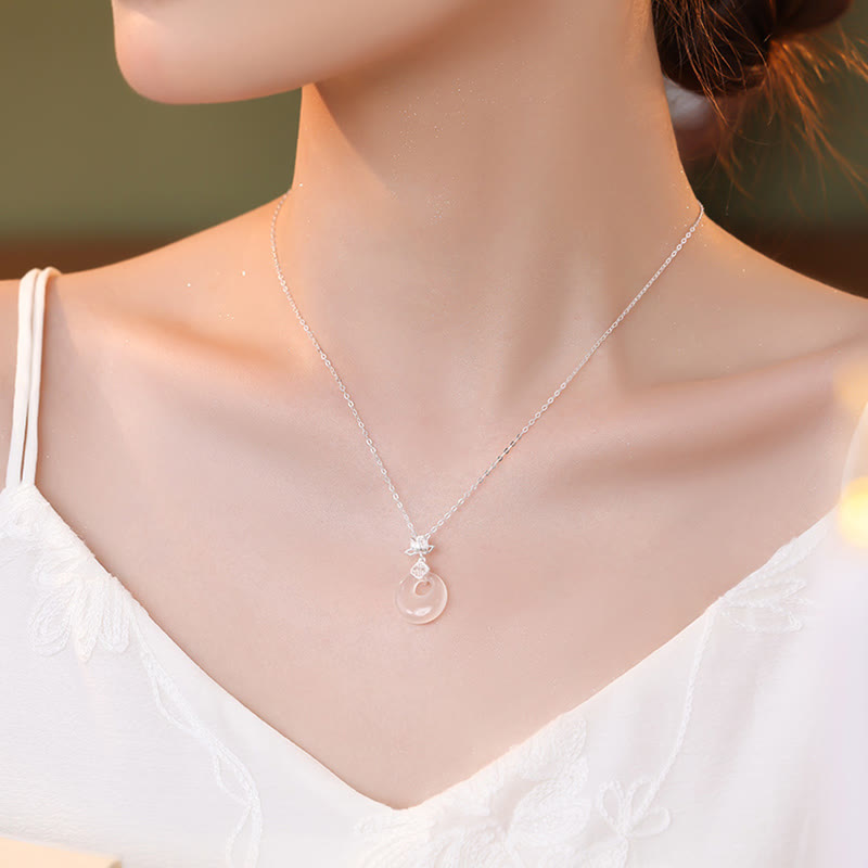 Buddha Stonesカルセドニー925スターリングシルバー蓮の花フーキャラクター平和のお守りチャームポジティブネックレスペンダント - image 3