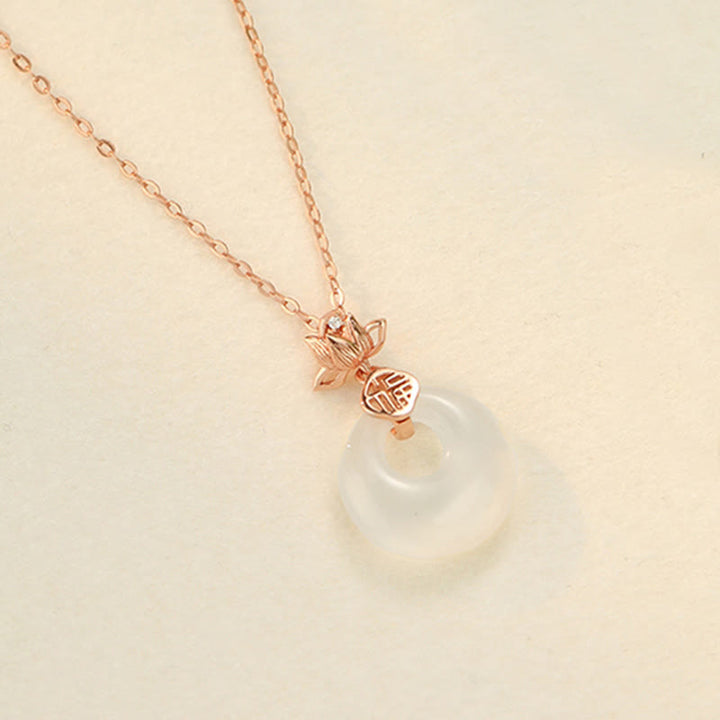 Buddha Stonesカルセドニー925スターリングシルバー蓮の花フーキャラクター平和のお守りチャームポジティブネックレスペンダント - ローズゴールド - image 9