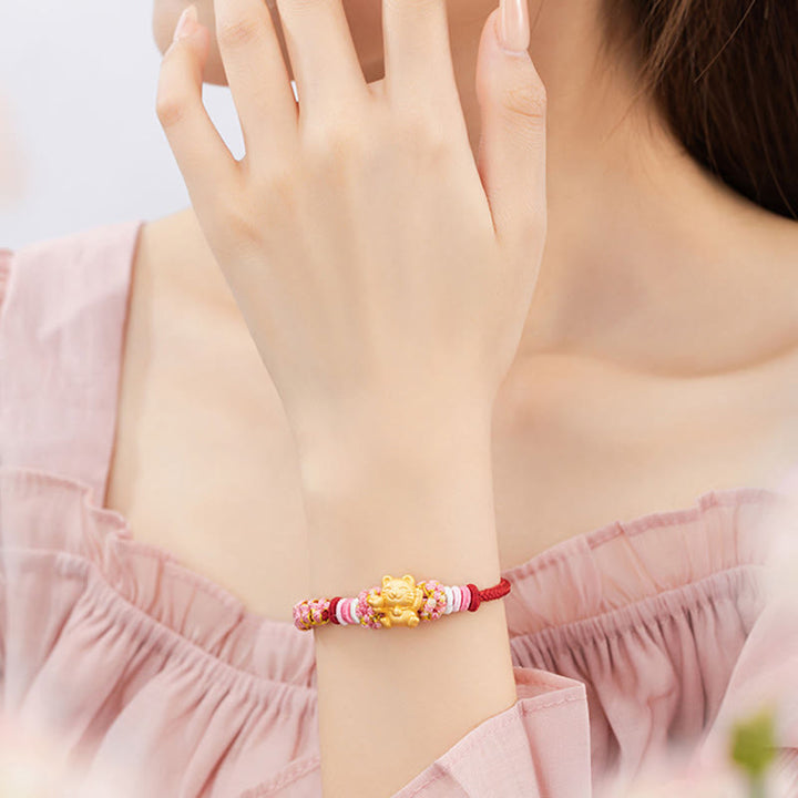 Buddha Stonesハンドメイド 999 スターリングシルバー幸運繁栄の猫インゴット 桃の花 幸運 赤いロープブレスレット - image 10